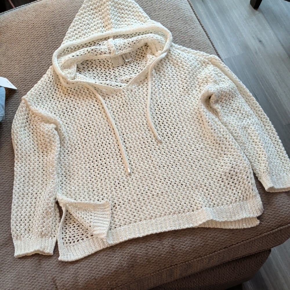 Joie Mesh Sweater/Coverup, Size Large. Cream/White With Shimmer. Barely Worn